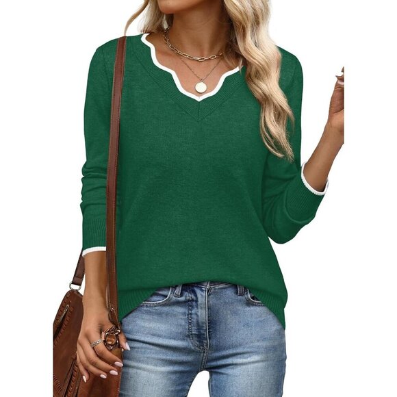 Womens V Neck Sweater Pullover Cozy Lightweight Long Sleeve Fall casual - Picture 2 of 5